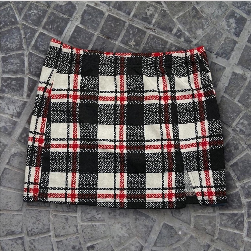 Plaid Slit Mini Skirt